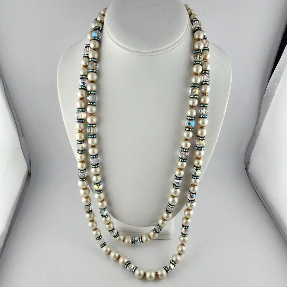 Hobe Vintage Faux Pearl &‎ Crystal Beaded Necklace 30"